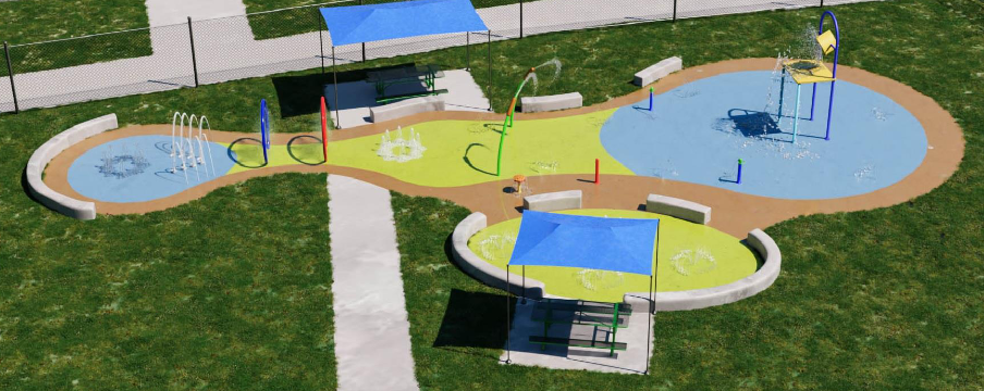 A concept design drawing for a water splash pad at McCray Park.