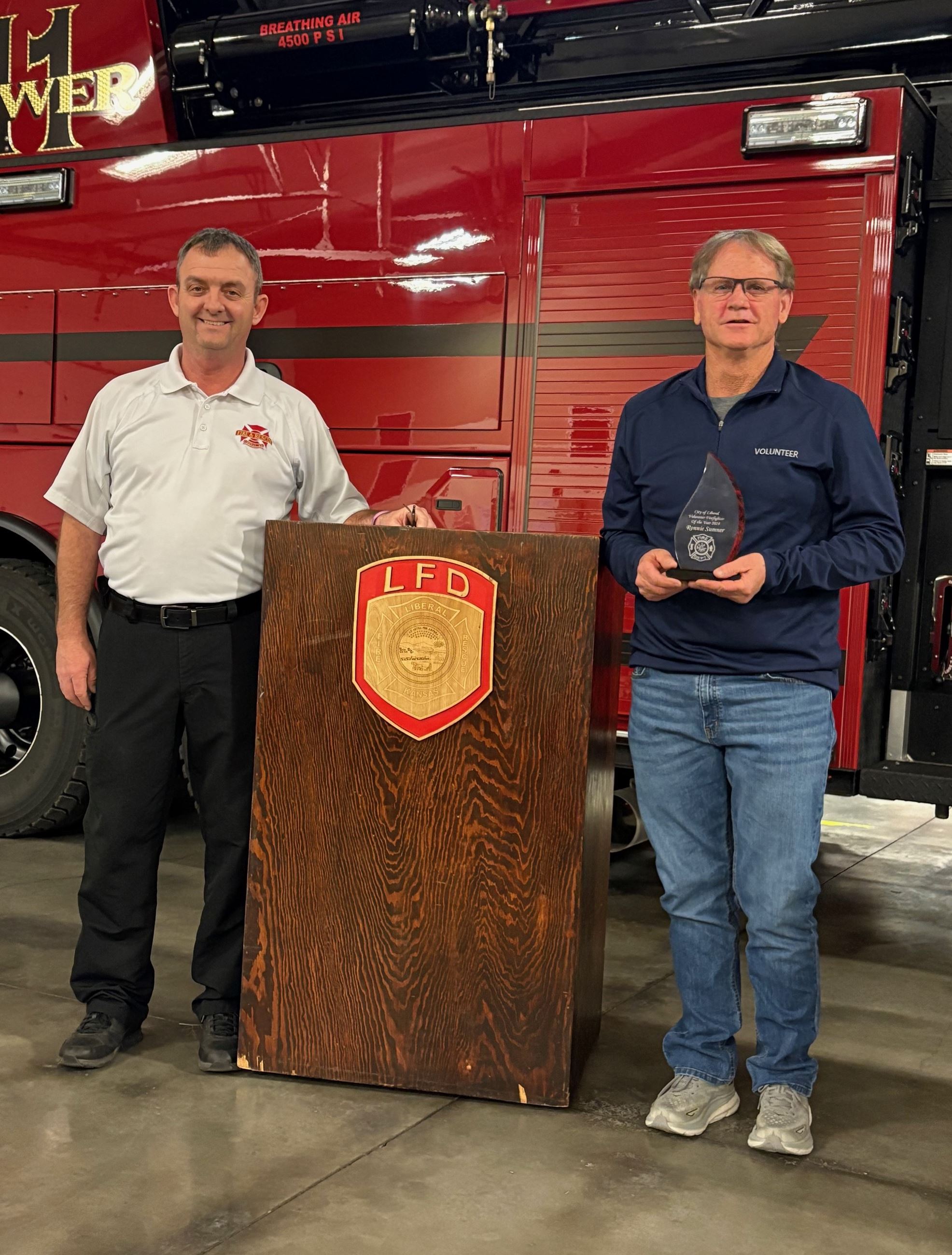 Ronnie Sumner receives his Volunteer Firefighter of the Year award