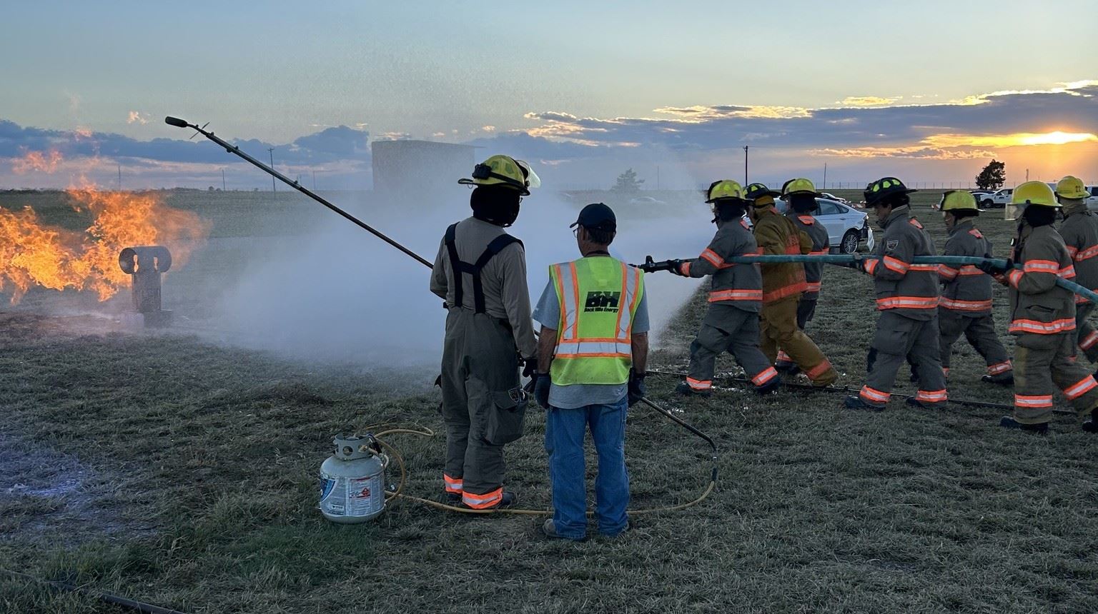 Firefighters train in natural gas fire scenarios.